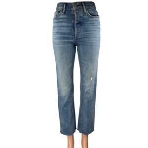 Aritzia Denim Forum The Arlo Blue High Rise Frayed Straight Denim Jeans Pants 24
